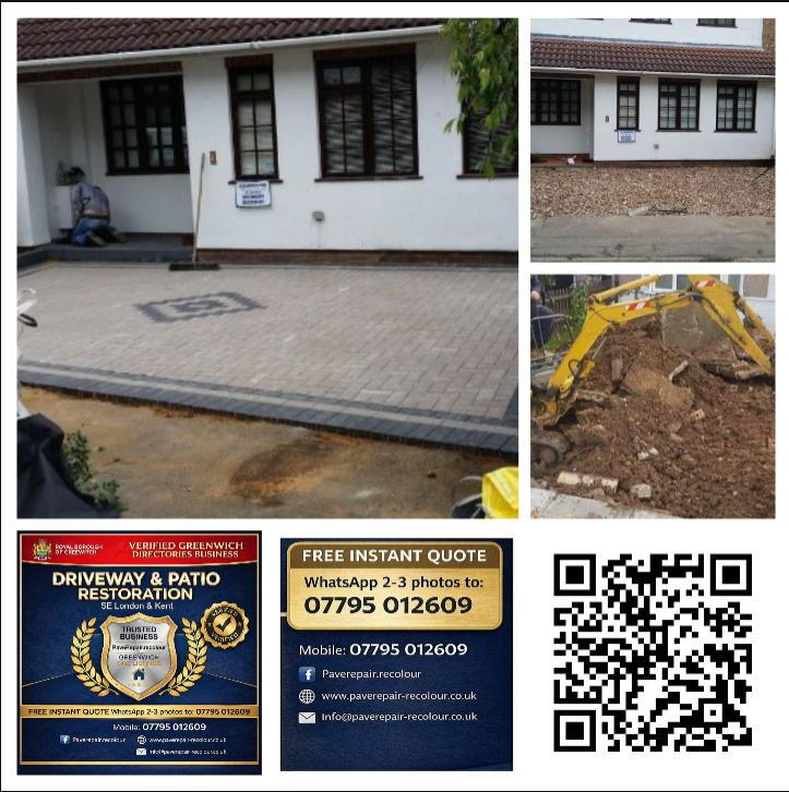 Expert installation of a new block paving driveway in Kent, showing the full excavation and professional finish by PaveRepair-Recolour.