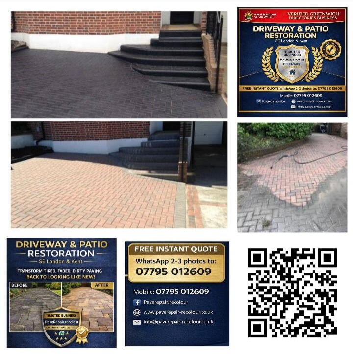 Professional Driveway Recolouring & "Factory Reset" Specialist block paving recolouring service for a charcoal grey driveway in Kent, restoring the original showroom color by PaveRepair-Recolour.