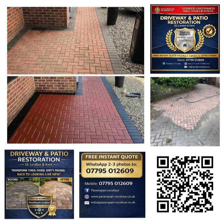 Professional finish on a red block paving driveway restoration with protective sealing by PaveRepair-Recolour, serving Greenwich and South East London.