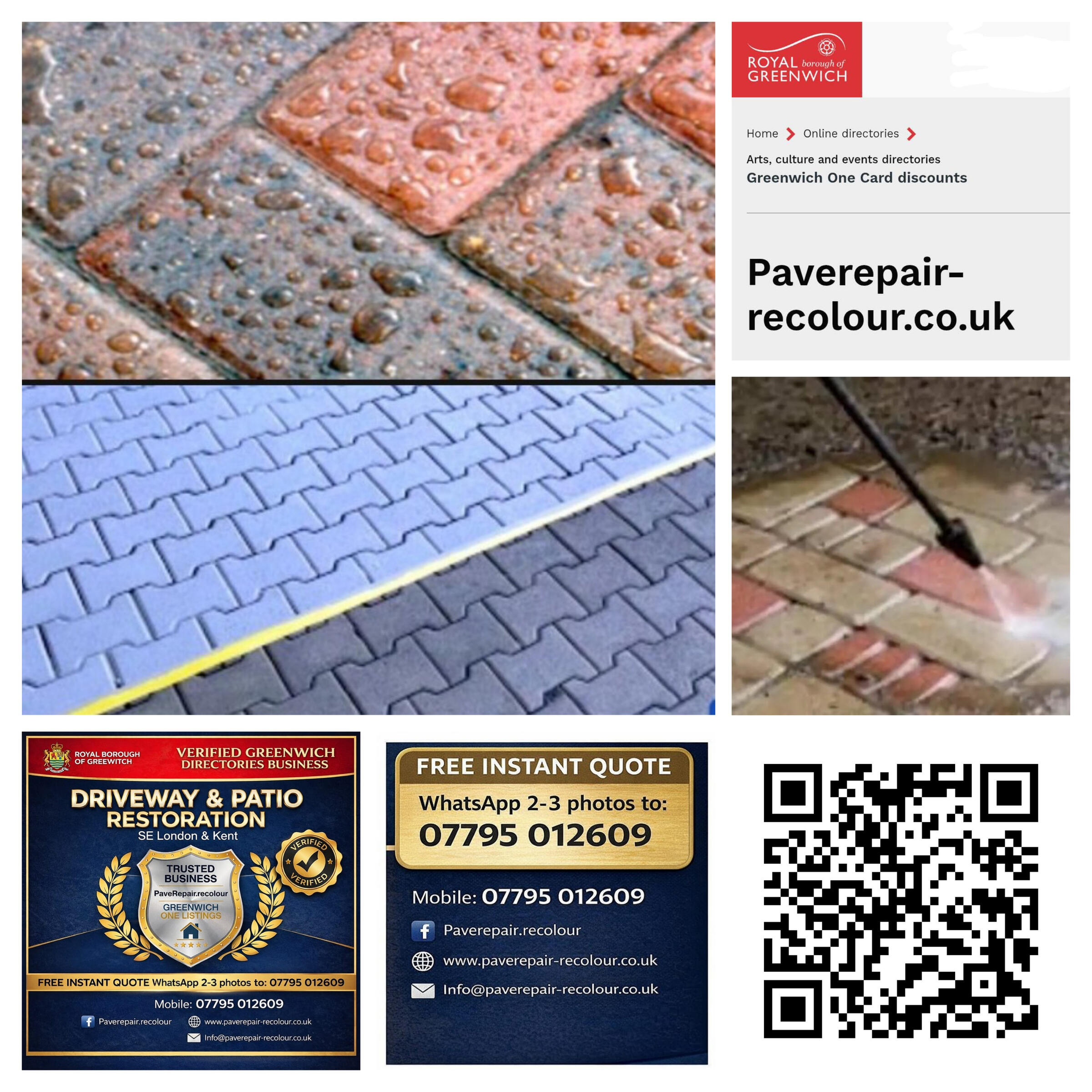 Professional Driveway Cleaning & Recolouring Before and after collage of a block paving driveway restoration, showing the deep cleaning process and final recoloured finish by PaveRepair-Recolour.
