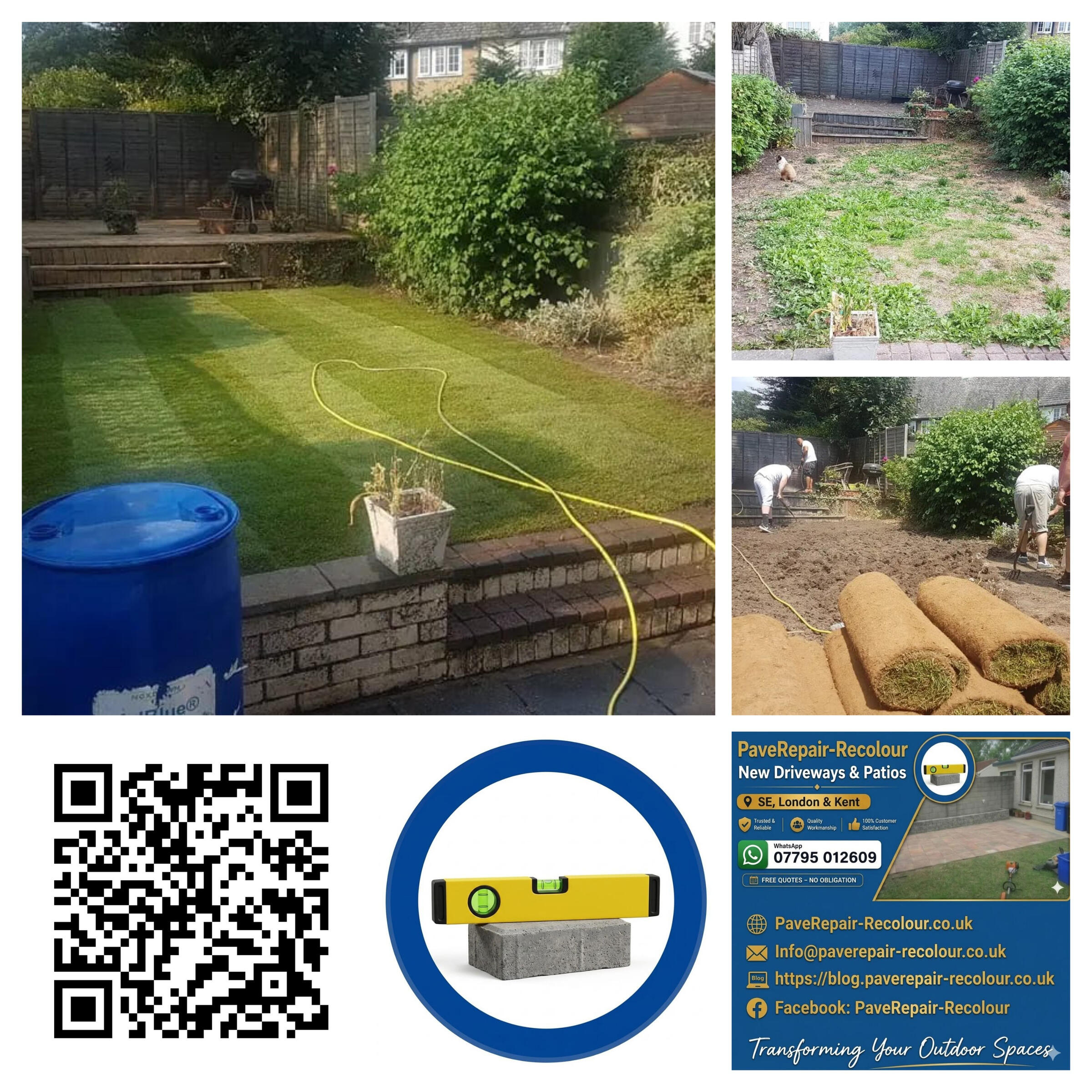 Professional Lawn Turfing and Garden Maintenance High-quality garden restoration in South East London featuring fresh lawn turf installation and garden edging by PaveRepair-Recolour