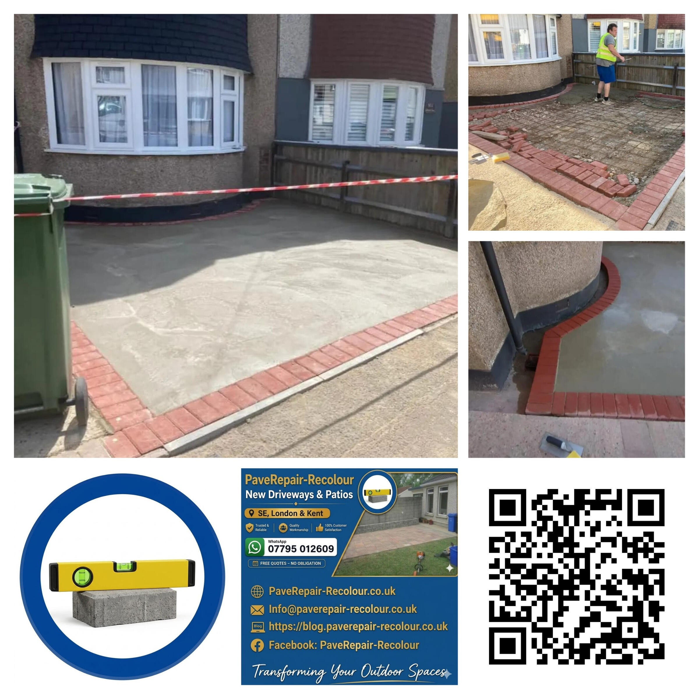 Reinforced Concrete Driveway with Red Paving Double Border Expert installation of a reinforced concrete driveway featuring a decorative red block paving double border in South East London by PaveRepair-Recolour.