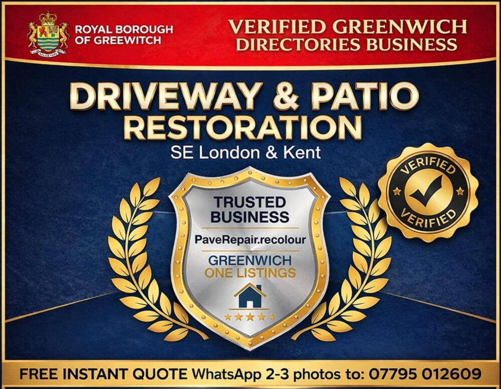 Verified Royal Greenwich Business - Professional Driveway Restoration and Patio Cleaning in SE London and Kent - PaveRepair-Recolour