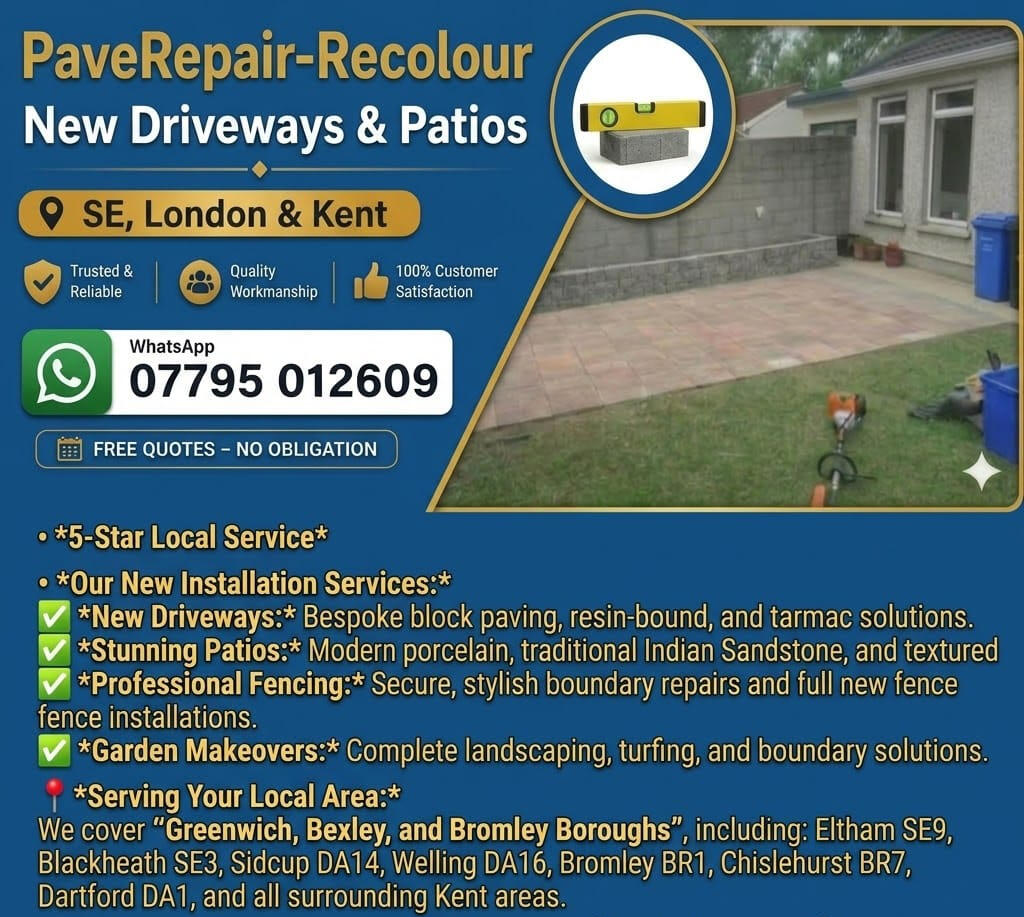 driveway-patio-restoration-services-london-kent.jpg Professional driveway and patio restoration services in South East London and Kent. Services include Driveway Installation, patio repairs, sealing, fencing, fencing repairs, turfing, and garden maintenance. Verified Greenwich Directory Business PaveRepair-