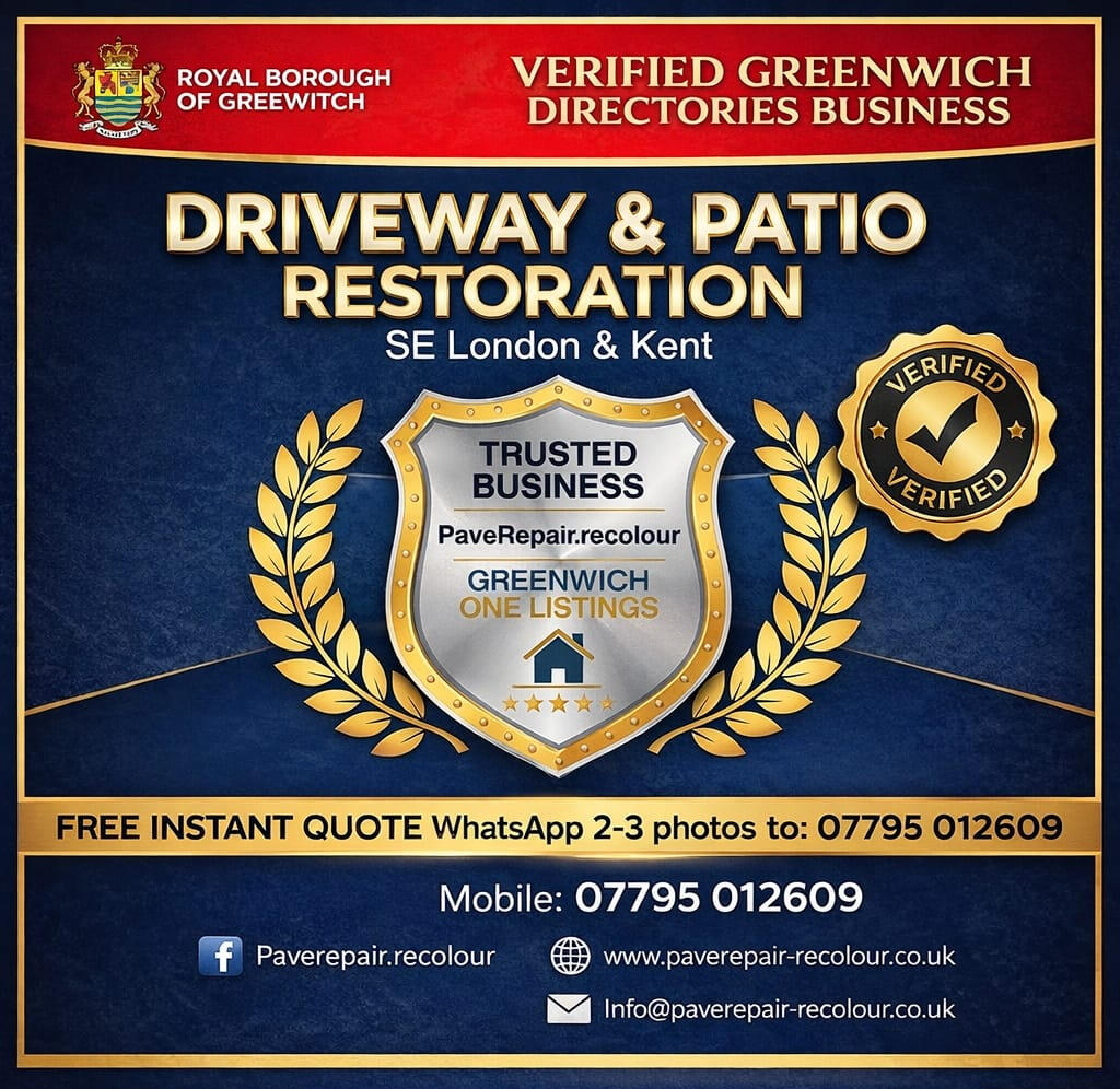 Driveway and Patio Restoration SE London and Kent - PaveRepair-Recolour Verified Royal Greenwich Business - WhatsApp 07795012609